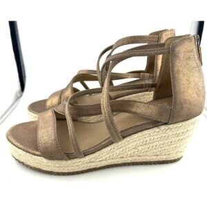 Eileen Fisher Wanda espadrille strappy Bronze Gold Leather wedges size 9 NWOB